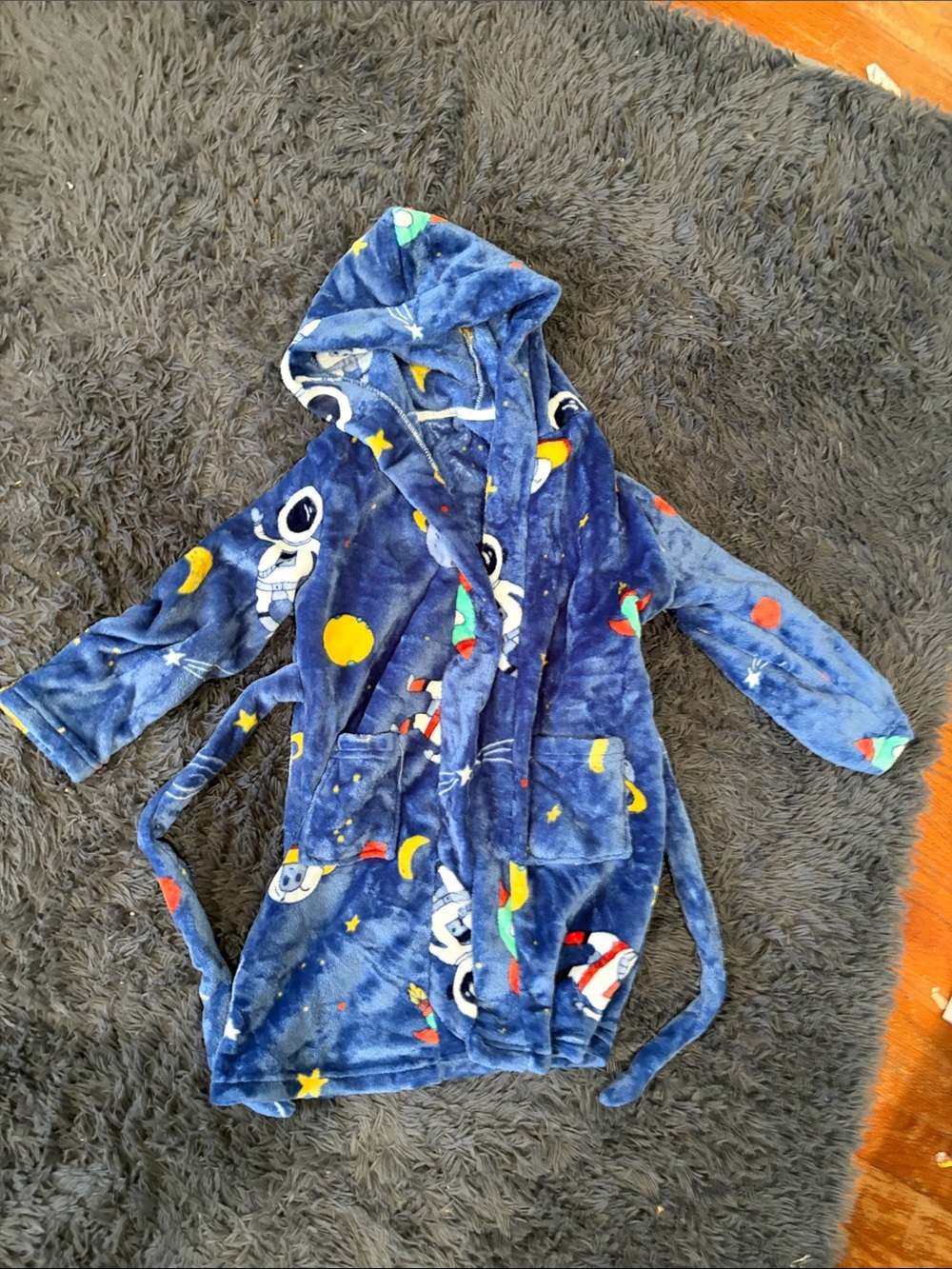 Kids Navy Blue Space Hooded Robe. Brand new